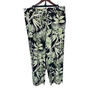 Kriss Kross 100% Silk Tropical Palm Leaf Print Drawstring Pants Sz 14